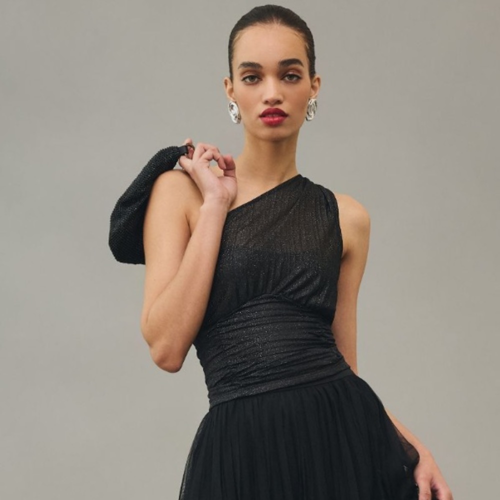 Anthropologie Maeve One-Shoulder Sheer Ruched Top XL
